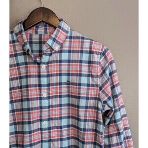 Vineyard Vines Boys Size Large 16 Blue Red Plaid Flannel Shirt Button Down Whale